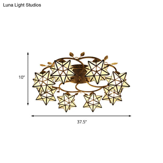 Traditional Clear Tiffany Glass Flush Mount Ceiling Light - 8/5 Lights Starry Design In White For