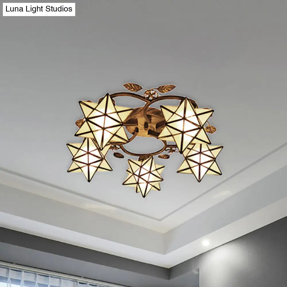 Traditional Clear Tiffany Glass Flush Mount Ceiling Light - 8/5 Lights Starry Design In White For