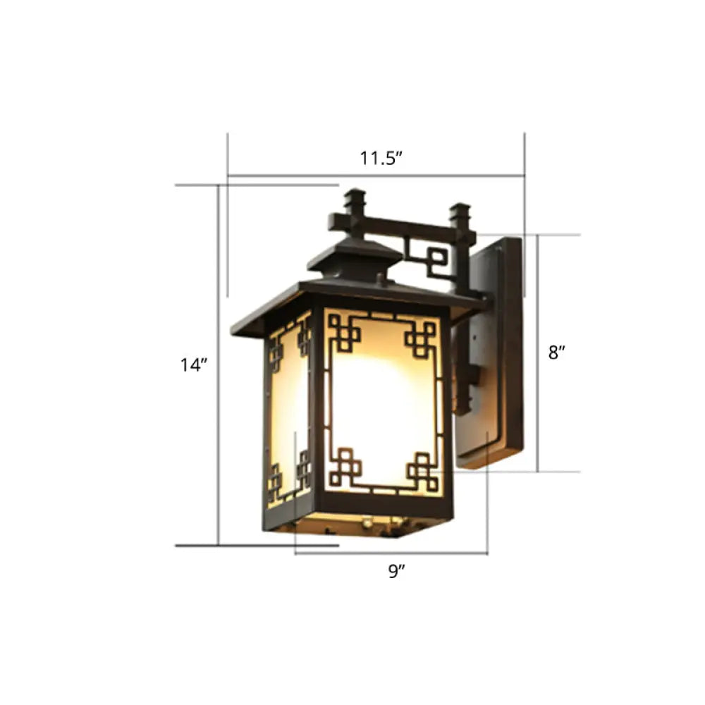 Traditional Coffee Finish Outdoor Sconce Lamp With Frosted Glass Rectangle Wall Light / 11.5 Bowknot