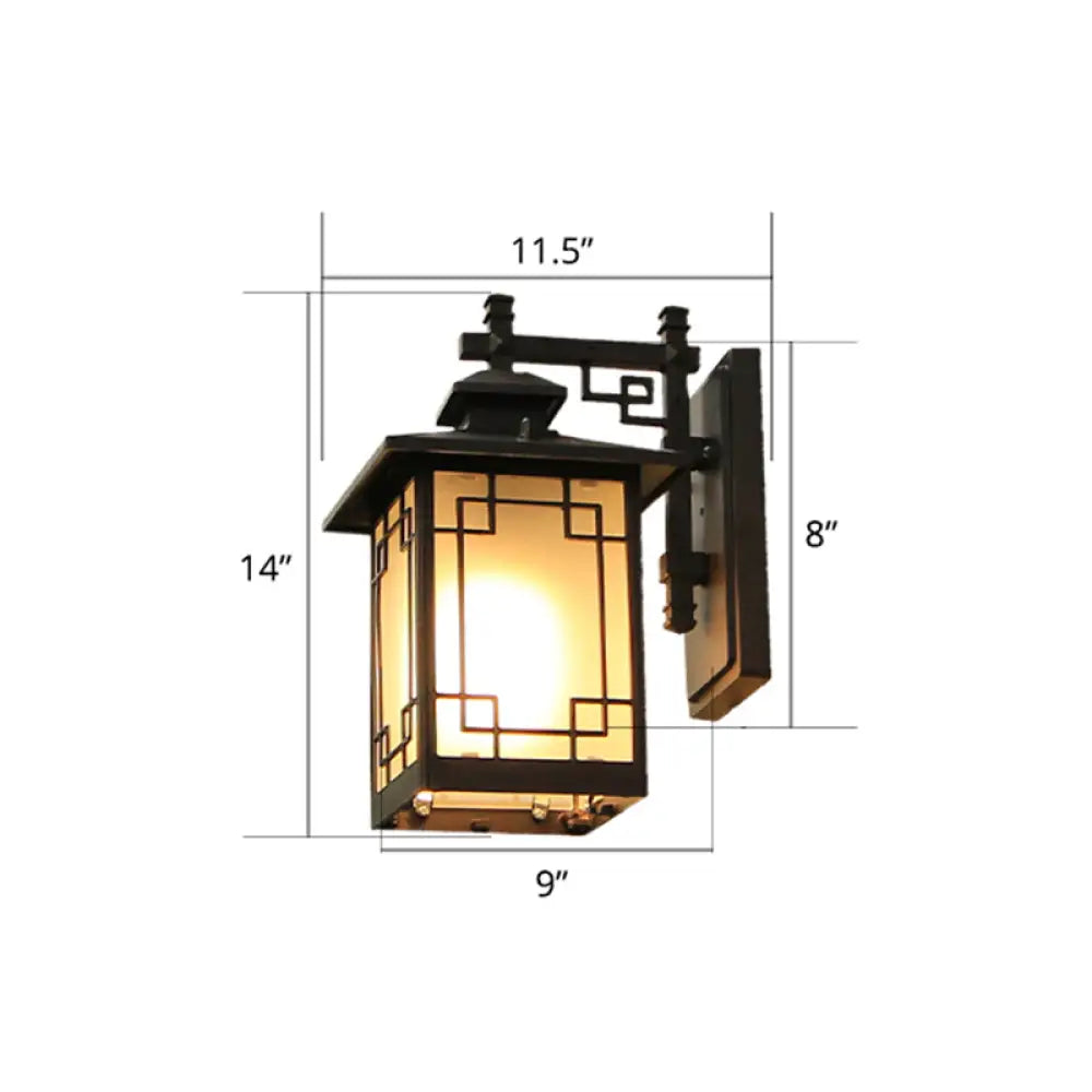 Traditional Coffee Finish Outdoor Sconce Lamp With Frosted Glass Rectangle Wall Light / 11.5 Square