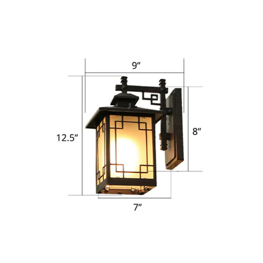 Traditional Coffee Finish Outdoor Sconce Lamp With Frosted Glass Rectangle Wall Light / 9 Square