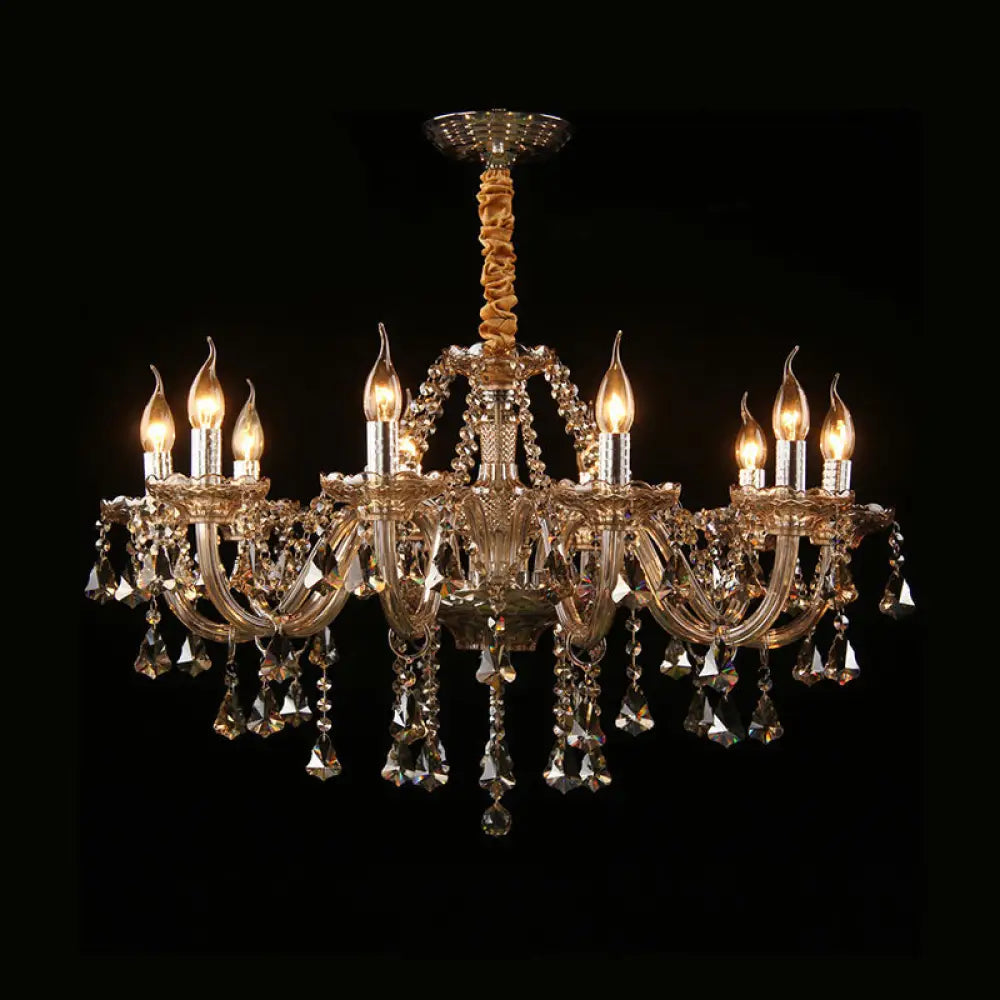 Traditional Cognac Glass Crystal Chandelier - Elegant Bedroom Suspension Lamp 10 /