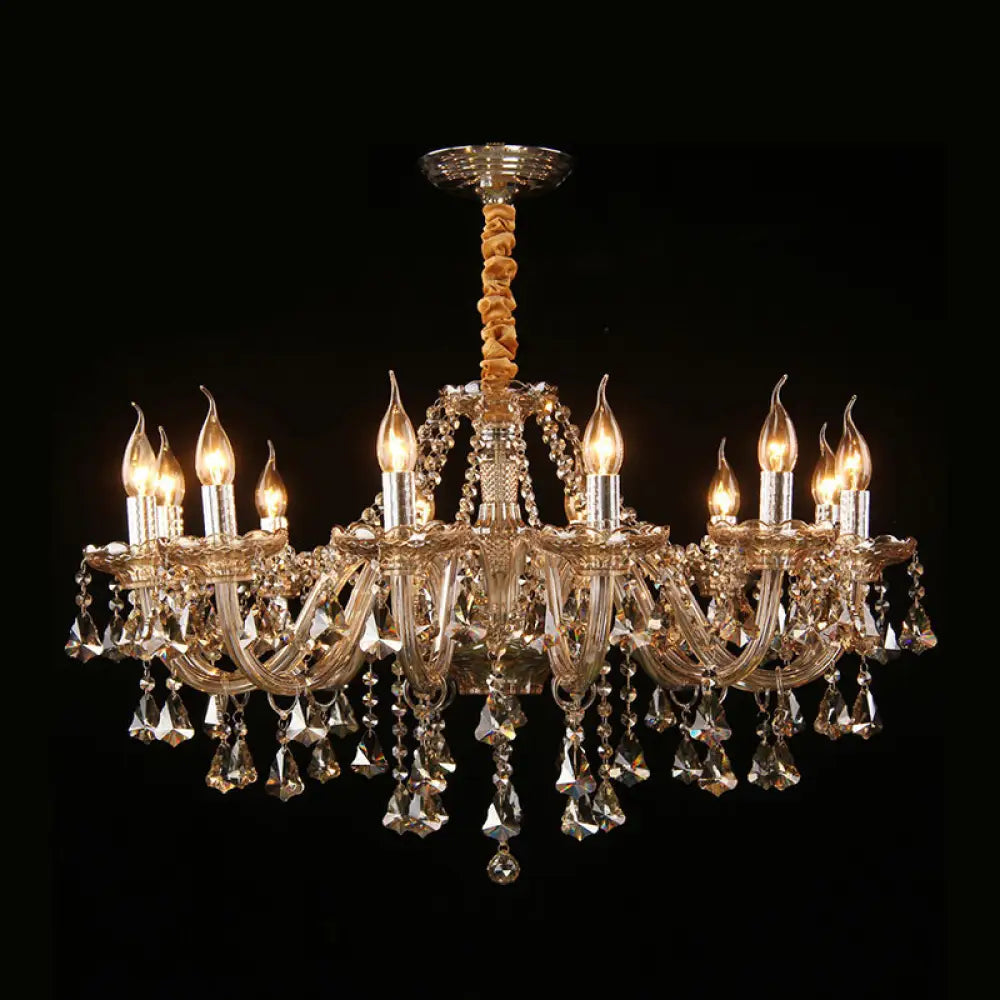 Traditional Cognac Glass Crystal Chandelier - Elegant Bedroom Suspension Lamp 12 /