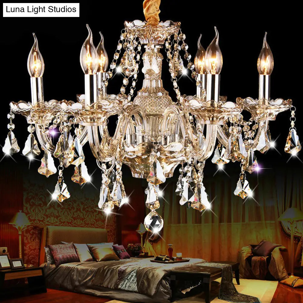 Traditional Cognac Glass Crystal Chandelier - Elegant Bedroom Suspension Lamp