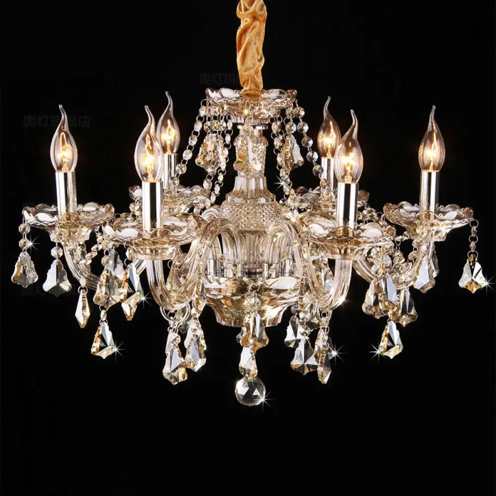 Traditional Cognac Glass Crystal Chandelier - Elegant Bedroom Suspension Lamp 6 /