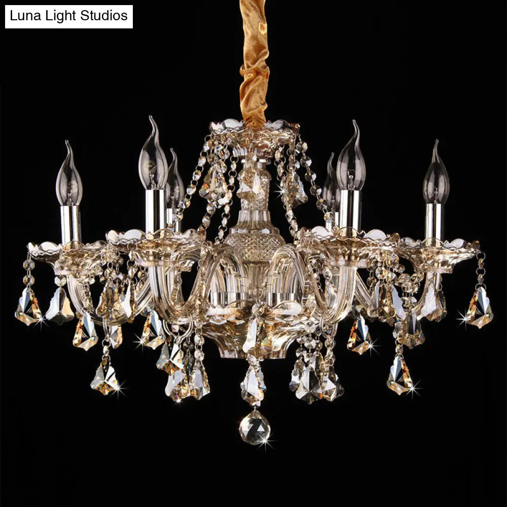 Traditional Cognac Glass Crystal Chandelier - Elegant Bedroom Suspension Lamp