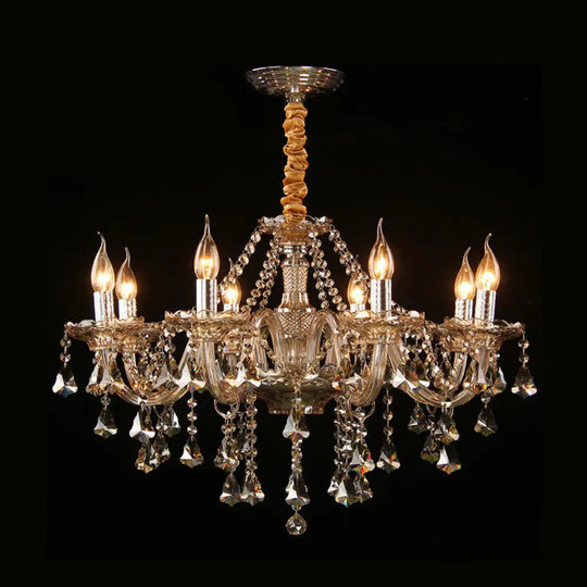 Traditional Cognac Glass Crystal Chandelier - Elegant Bedroom Suspension Lamp 8 /