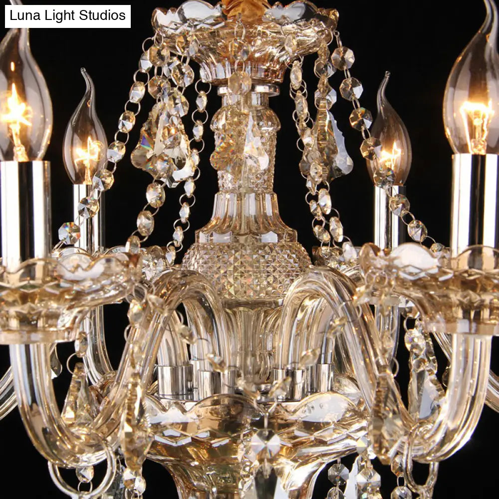 Traditional Cognac Glass Crystal Chandelier - Elegant Bedroom Suspension Lamp