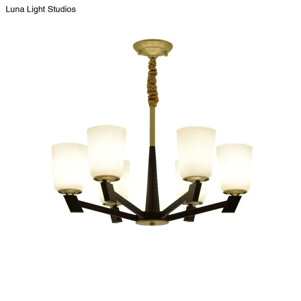 Traditional Cone Frosted Glass Chandelier In Black - Pendant Lighting For Living Room: 6/8/12 Lights