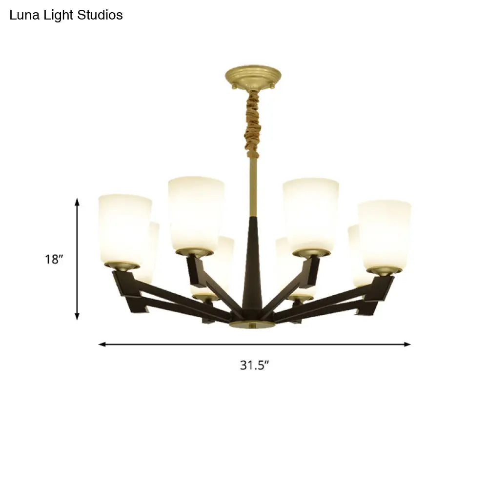 Traditional Cone Frosted Glass Chandelier In Black - Pendant Lighting For Living Room: 6/8/12 Lights