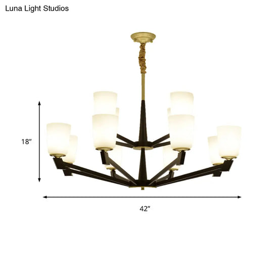 Traditional Cone Frosted Glass Chandelier In Black - Pendant Lighting For Living Room: 6/8/12 Lights