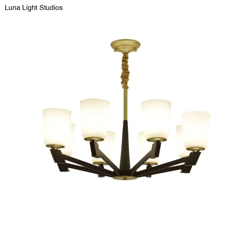 Traditional Cone Frosted Glass Chandelier In Black - Pendant Lighting For Living Room: 6/8/12 Lights