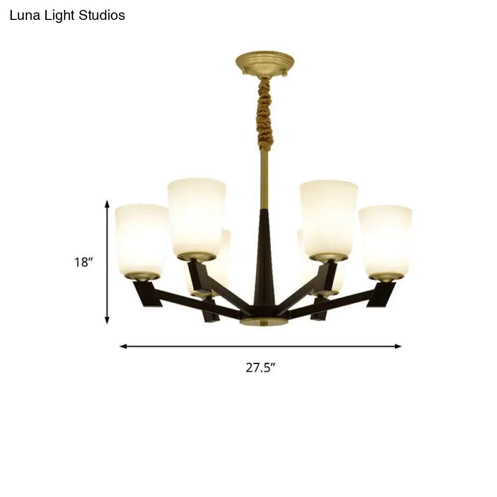 Traditional Cone Frosted Glass Chandelier In Black - Pendant Lighting For Living Room: 6/8/12 Lights