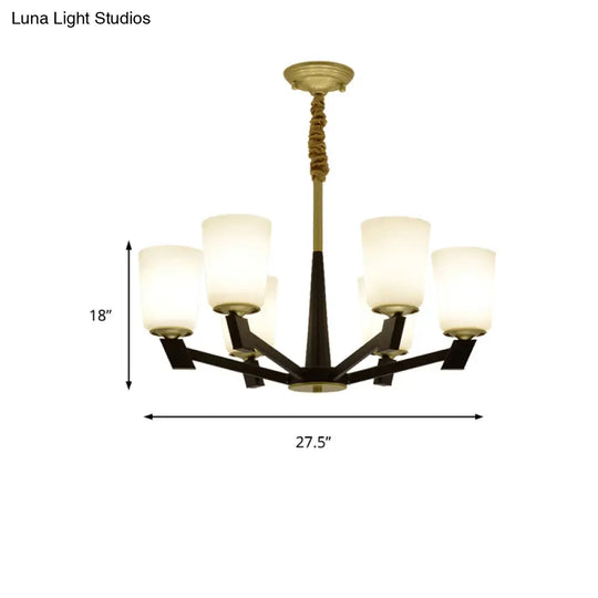 Traditional Cone Frosted Glass Chandelier In Black - Pendant Lighting For Living Room: 6/8/12 Lights