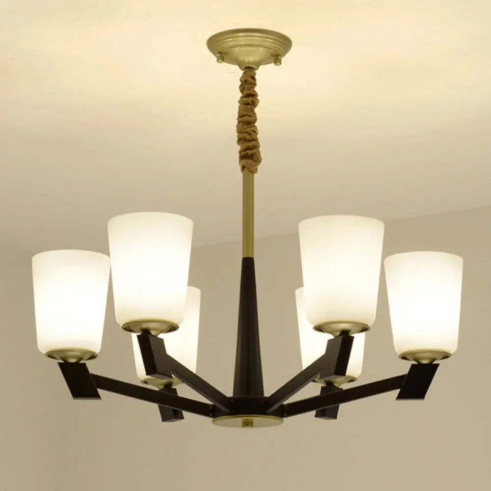 Traditional Cone Frosted Glass Chandelier In Black - Pendant Lighting For Living Room: 6/8/12 Lights