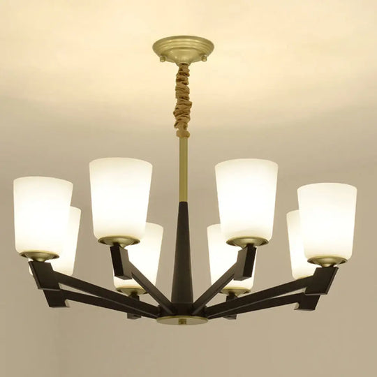 Traditional Cone Frosted Glass Chandelier In Black - Pendant Lighting For Living Room: 6/8/12 Lights