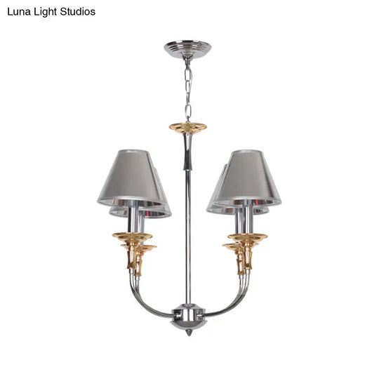 Classic Cone Shape Chandelier - Fabric Pendant In Black/Chrome With Swooping Arm 3/4/6 Head Options