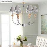 Classic Cone Shape Chandelier - Fabric Pendant In Black/Chrome With Swooping Arm 3/4/6 Head Options