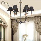 Traditional Cone Shape Chandelier 3/4/6-Head Fabric Hanging Pendant In Black/Chrome With Swooping