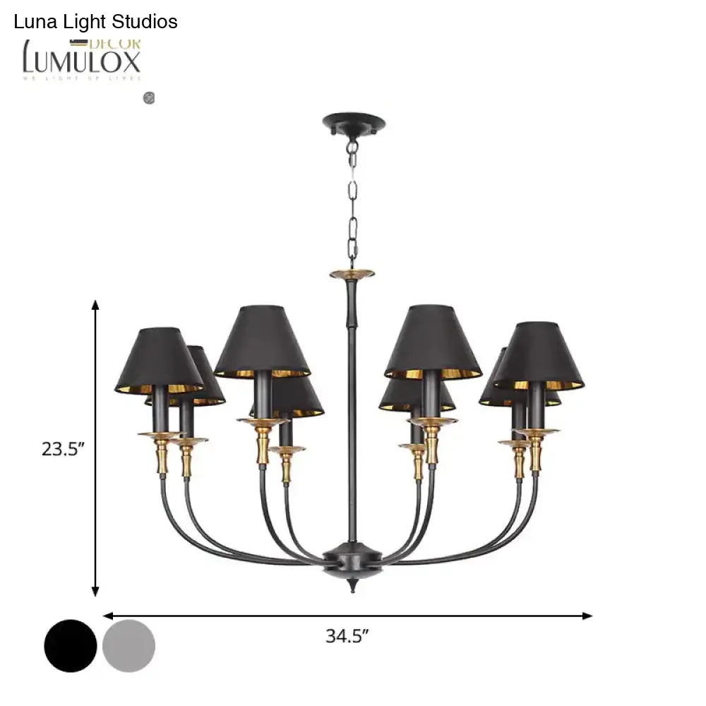 Traditional Cone Shape Chandelier 3/4/6-Head Fabric Hanging Pendant In Black/Chrome With Swooping