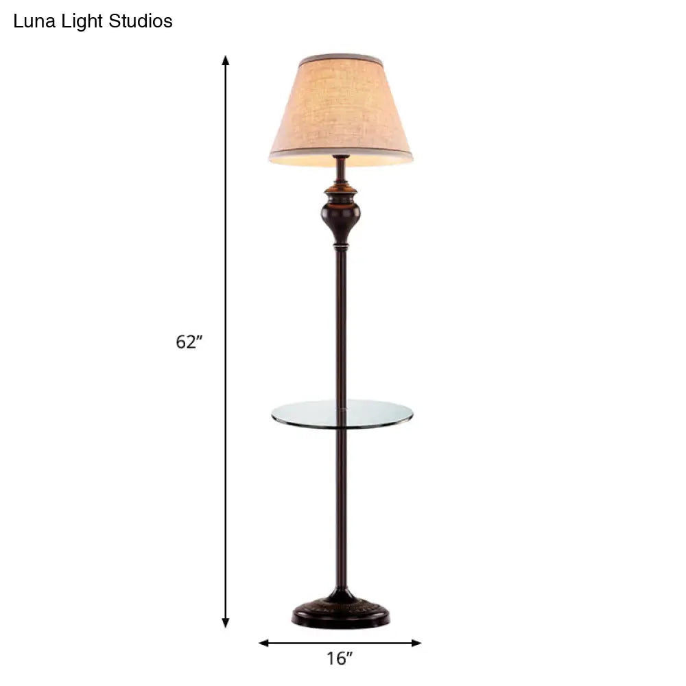 Traditional Conic Floor Lamp With Fabric Shade - Apricot