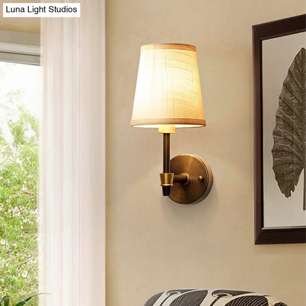 Traditional Conical Fabric Study Wall Lamp In White