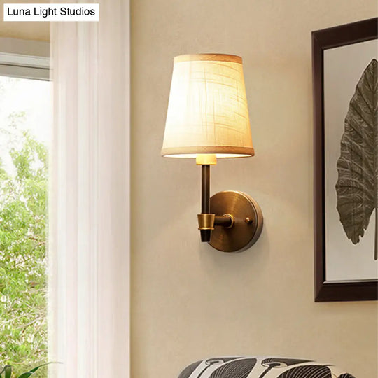 Traditional Conical Fabric Study Wall Lamp In White