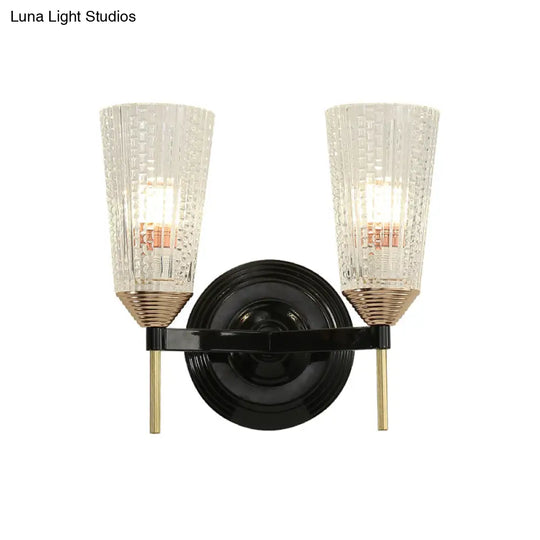 Traditional Conical Glass Wall Sconce - Black 1/2-Light Mounted Light For Foyer