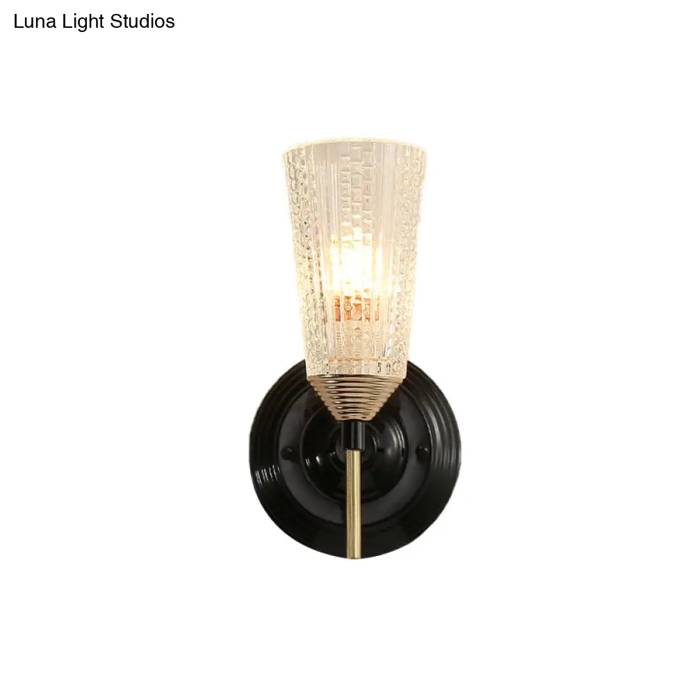 Traditional Conical Glass Wall Sconce - Black 1/2-Light Mounted Light For Foyer