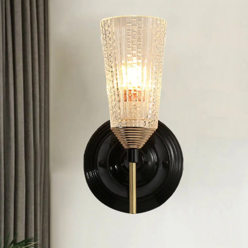 Traditional Conical Glass Wall Sconce - Black 1/2-Light Mounted Light For Foyer 1 /