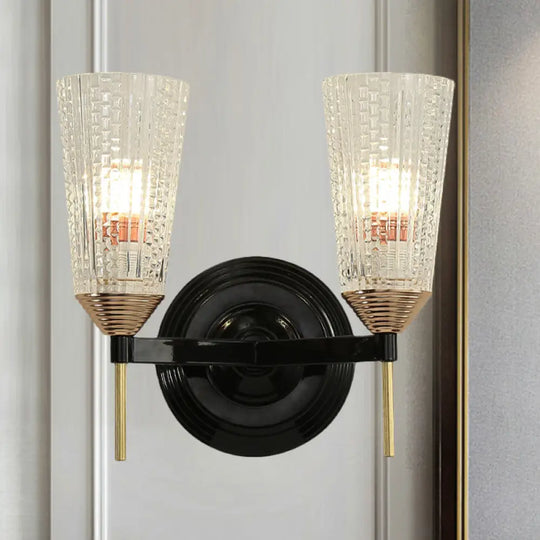 Traditional Conical Glass Wall Sconce - Black 1/2-Light Mounted Light For Foyer 2 /