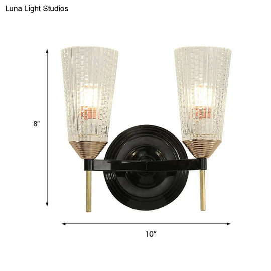 Traditional Conical Glass Wall Sconce - Black 1/2-Light Mounted Light For Foyer