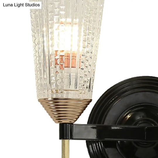 Traditional Conical Glass Wall Sconce - Black 1/2-Light Mounted Light For Foyer