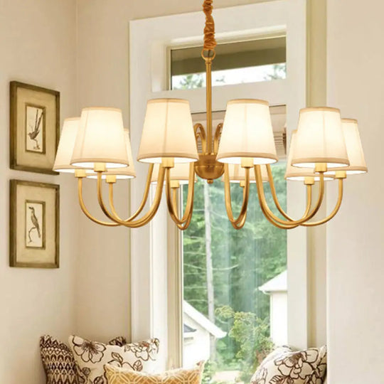 Traditional Conical Living Room Chandelier With Gold Swoop Arm - Fabric 5/6/8-Light Hanging Lamp 10