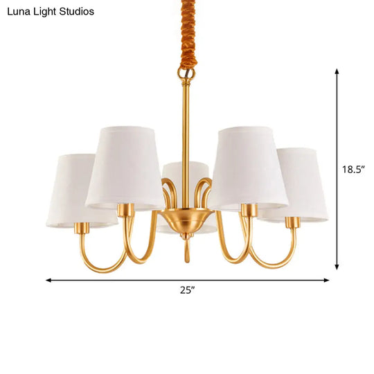 Traditional Conical Living Room Chandelier With Gold Swoop Arm - Fabric 5/6/8-Light Hanging Lamp