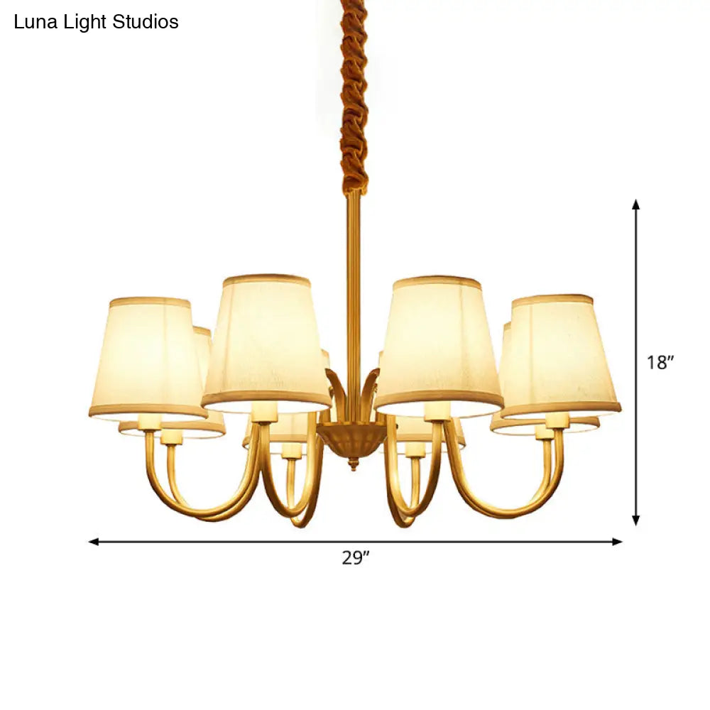 Traditional Conical Living Room Chandelier With Gold Swoop Arm - Fabric 5/6/8-Light Hanging Lamp