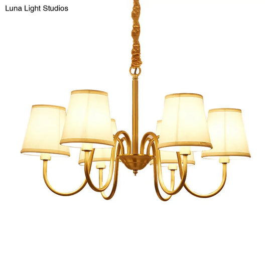 Traditional Conical Living Room Chandelier With Gold Swoop Arm - Fabric 5/6/8-Light Hanging Lamp