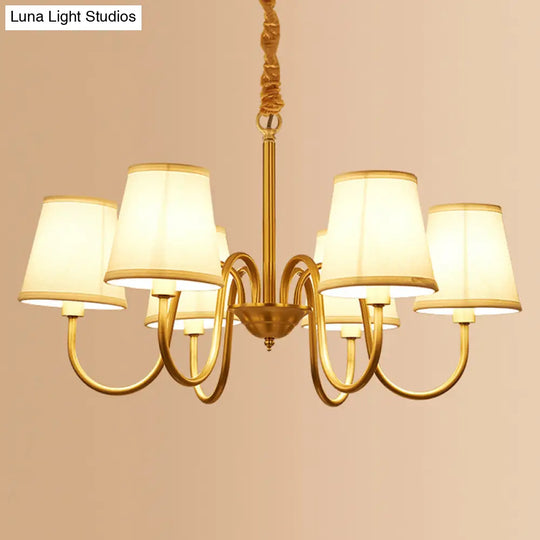 Traditional Conical Living Room Chandelier With Gold Swoop Arm - Fabric 5/6/8-Light Hanging Lamp