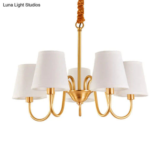 Traditional Conical Living Room Chandelier With Gold Swoop Arm - Fabric 5/6/8-Light Hanging Lamp