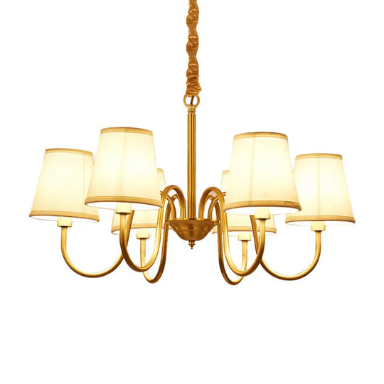 Traditional Conical Living Room Chandelier With Gold Swoop Arm - Fabric 5/6/8-Light Hanging Lamp 6 /