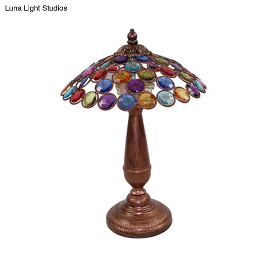 Traditional Conical Night Lamp With Metal Base - 12/16 Wide 1 Bulb Brass/Copper Finish Ideal For