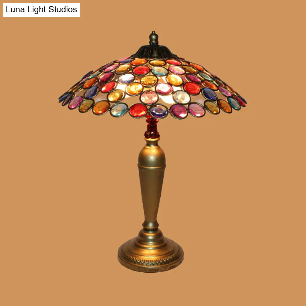 Traditional Conical Night Lamp With Metal Base - 12/16 Wide 1 Bulb Brass/Copper Finish Ideal For