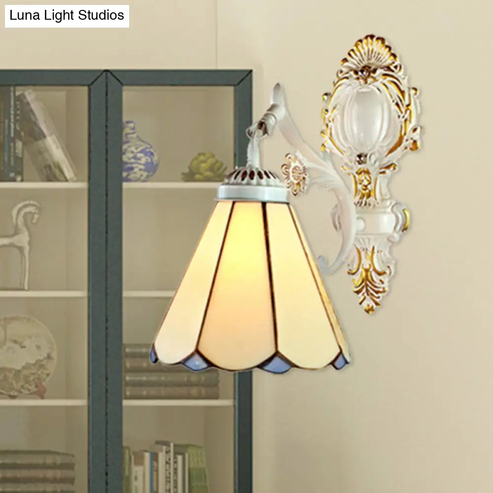 Traditional Conical Wall Sconce Light In White Finish For Bedroom