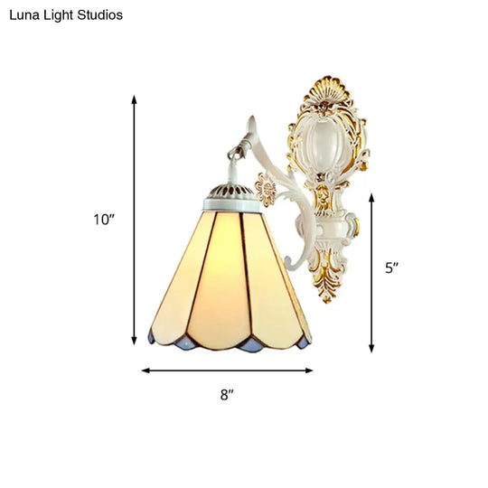 Traditional Conical Wall Sconce Light In White Finish For Bedroom