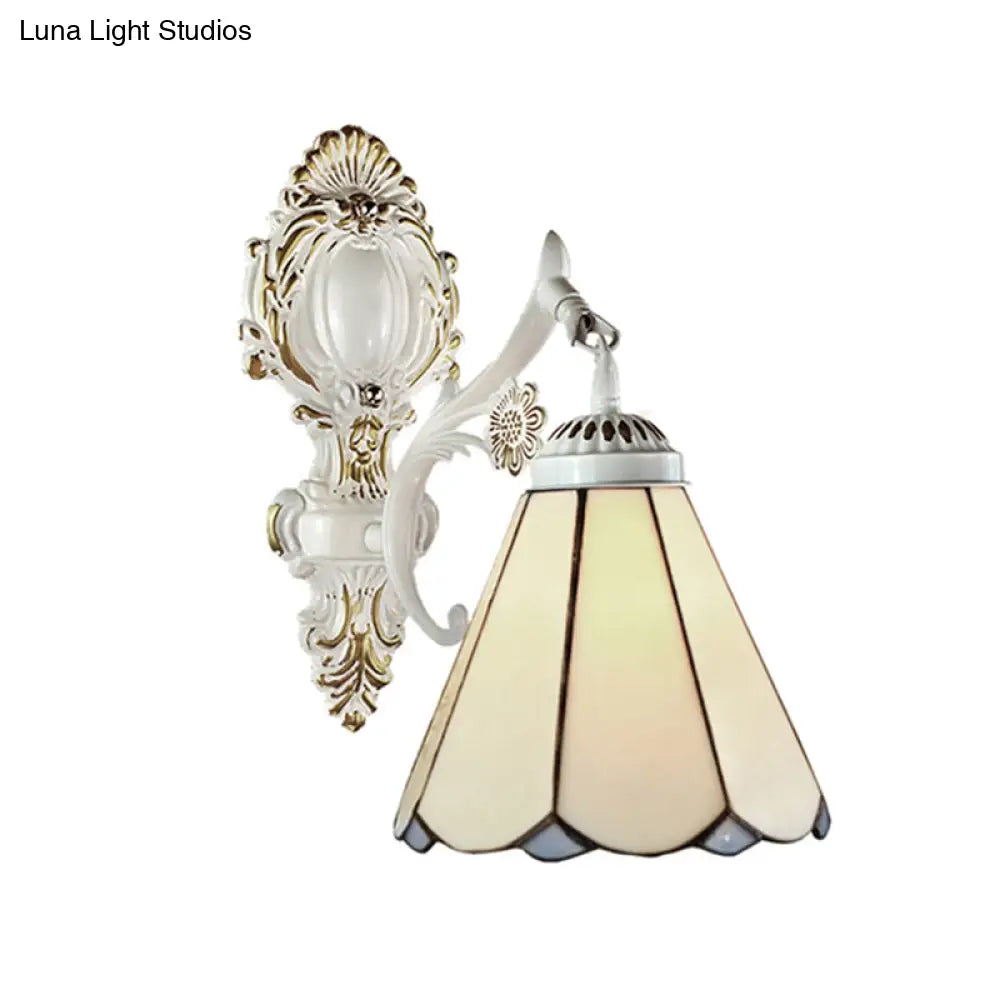 Traditional Conical Wall Sconce Light In White Finish For Bedroom