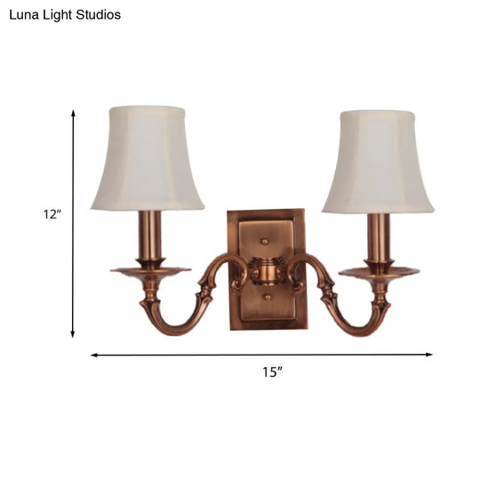 Traditional Copper Wall Sconce With Paneled Bell Design And Fabric Shade For Bedroom Lighting