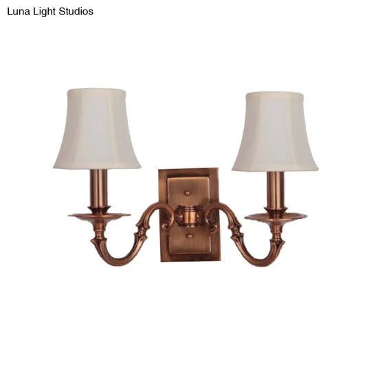 Traditional Copper Wall Sconce With Paneled Bell Design And Fabric Shade For Bedroom Lighting