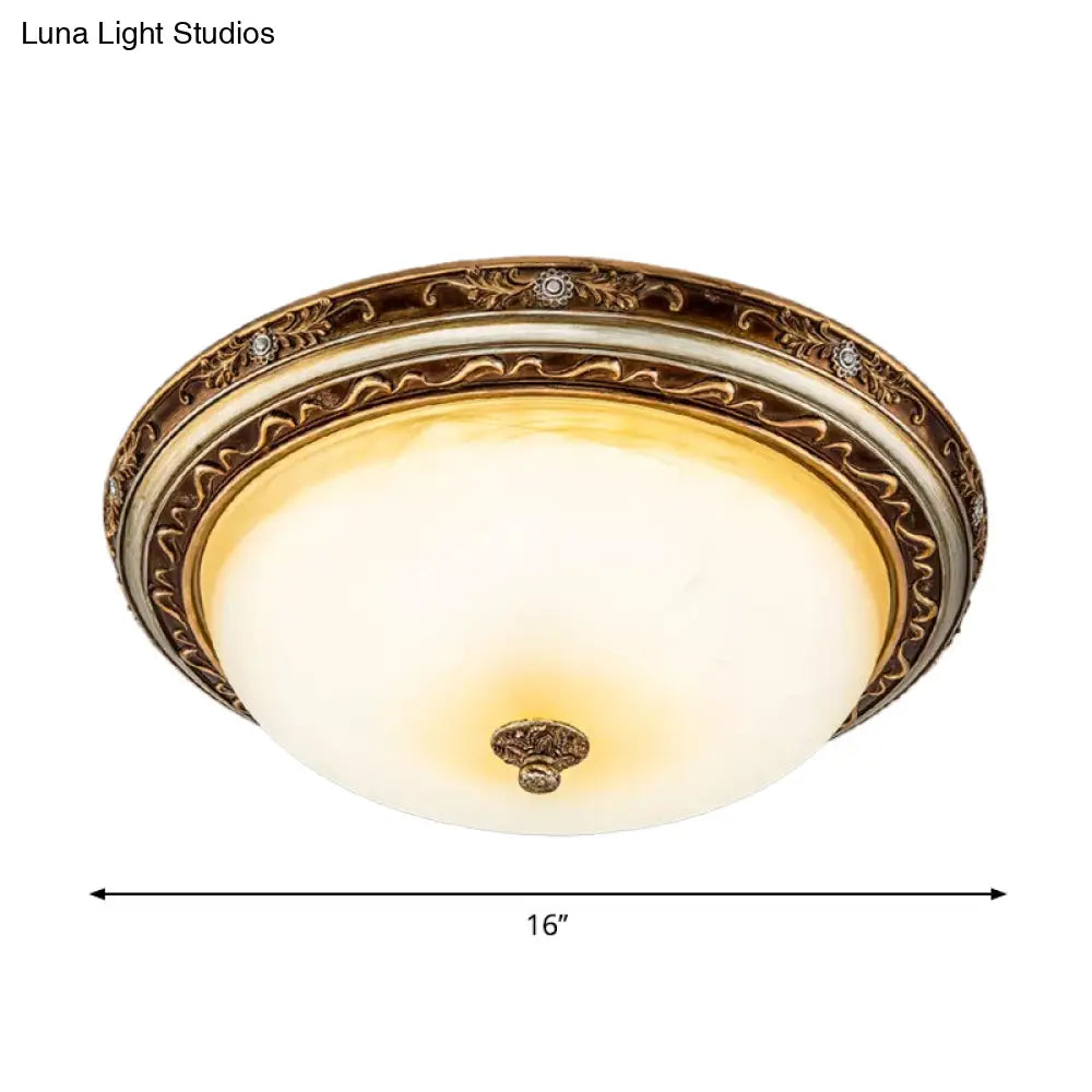 Traditional Cracked Glass Dome Led Flush Lamp Fixture In Warm/White Light Brown 13’/16’/19.5’ Wide