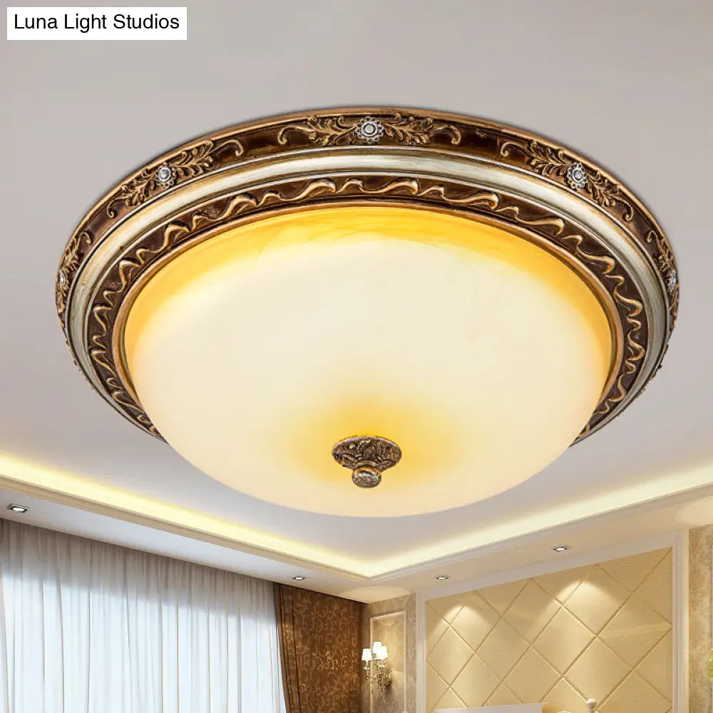 Traditional Cracked Glass Dome Led Flush Lamp Fixture In Warm/White Light Brown 13/16/19.5 Wide / 13