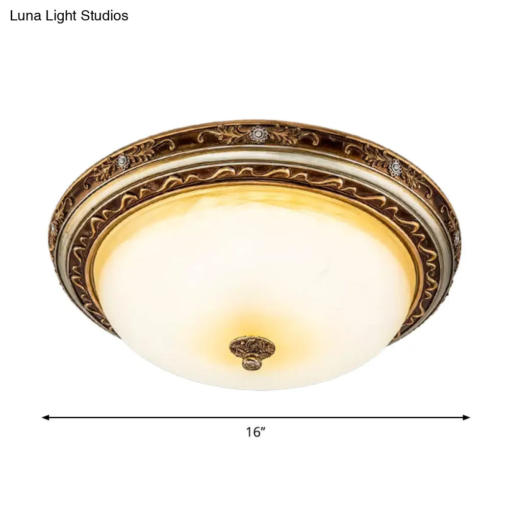 Traditional Cracked Glass Dome Led Flush Lamp Fixture In Warm/White Light Brown 13/16/19.5 Wide